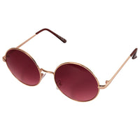Load image into Gallery viewer, The Sonnenbrille Unisex Rund Hippie Brille John Lennon 400UV features gold metal frames and dark red-tinted lenses, shown on a white background.
