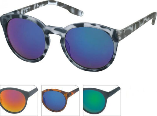 This set includes four pairs of Sonnenbrille rund John Lennon bunt verspiegelt Vintage 400UV Schlüssellochsteg: the main pair with a gray-black retro keyhole frame and blue lenses, plus black, tortoiseshell, and black-green frames with assorted lens colors.