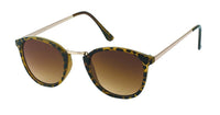 Cargar imagen en el visor de la galería, Vintage Sonnenbrille rund Retro Steg gebogen 400UV Metallgestell John Lennon: Tortoiseshell frame with round brown gradient lenses and thin gold metal arms, shown on white background.
