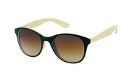 Load image into Gallery viewer, A pair of Sonnenbrille runde Gläser John Lennon 400UV Designerbrille Retro sunglasses with black frames, cream-colored arms, and brown gradient lenses displayed on a white background.
