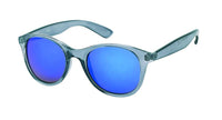 Load image into Gallery viewer, The Sonnenbrille runde Gläser John Lennon 400UV Designerbrille Retro features translucent gray frames and round, reflective blue lenses, evoking a vintage style reminiscent of John Lennon, displayed on a white background.

