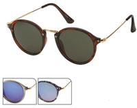 Load image into Gallery viewer, The Sonnenbrille Panto Retro Round Glasses feature classic tortoiseshell frames, dark lenses, and thin gold metal arms. Also available in silver with blue lenses and gray marbled frames with UV 400 protection and high arched bridge.
