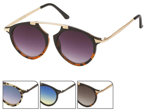 Sonnenbrille Retro Vintage Panto Brille 400 UV mit Metall-Bügeln, goldenen Armen, Tortoiseshell-Rahmen und Verlaufsgläsern. Erhältlich in Blau/Gelb, Beige/Schwarz und Schwarz mit verschiedenen Gläserfarben.