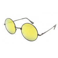 Load image into Gallery viewer, The Sonnenbrille Unisex Rund Hippie Brille John Lennon 400UV features thin black metal frames and large yellow-tinted lenses, inspired by John Lennon’s iconic style, displayed against a white background.
