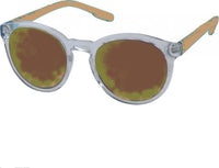 Load image into Gallery viewer, Sonnenbrille rund John Lennon transparent 400UV mit braun getönten Gläsern und tanfarbenen Bügeln, Retro-Stil mit Schlüssellochsteg und verspiegelten Gläsern, auf weißem Hintergrund.
