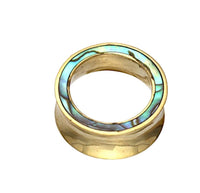Load image into Gallery viewer, Tunnel Plug Messing Paua Abalone Perlmutt Rim gold
