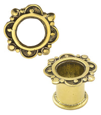 Load image into Gallery viewer, Brass Tunnel Bogen Blume Kreise Punkt antik gold nickelfrei Plug Messing Expander Schmuck
