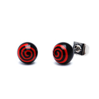 Cargar imagen en el visor de la galería, Ohrstecker Spirale Kugel 6 mm rot weiß Acryl Unisex Ohrringe Edelstahl nickelfrei
