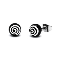 Cargar imagen en el visor de la galería, Ohrstecker Spirale Kugel 6 mm rot weiß Acryl Unisex Ohrringe Edelstahl nickelfrei
