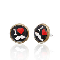 Load image into Gallery viewer, A pair of round, nickelfrei Brass Ohrstecker with a colorful star design, unisex 12 mm earrings made of stainless steel.
