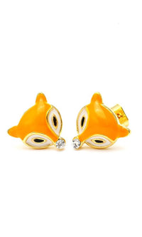 Load image into Gallery viewer, Brass Ohrstecker Fuchs Kristall 12 mm bunt gold Emaille nickelfrei Messing facettiert
