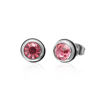Load image into Gallery viewer, Brass Ohrstecker silber Gummi Ring Glaskristall facettiert 8mm rund bunt
