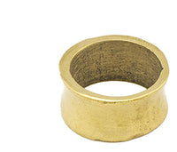 Load image into Gallery viewer, A close-up of a brass bushing with a flared edge on a white background resembles the Messing Tunnel glatt antik gold konkav Plug—perfect for unique Ohrschmuck.
