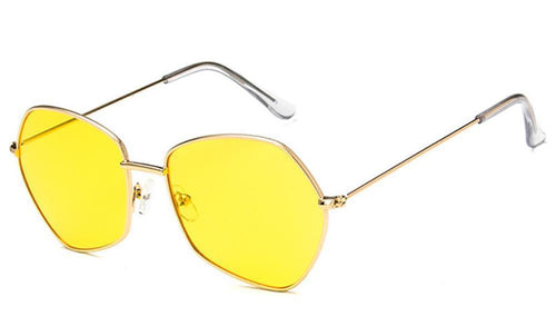 Sonnenbrille Damen 400UV getönt klar Metallgestell bunt fünfeckig groß