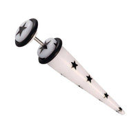 Load image into Gallery viewer, Acryl Fake Piercing Expander weiß schwarze Sterne Dehnungsstab Straight Dehnstab - chic - net.de
