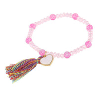 Load image into Gallery viewer, Armband Brass Emaille Herz weiß rosa Rosenperlen Kristalle Quaste bunt verstellbar - chic - net.de
