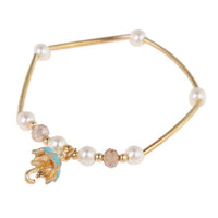 Load image into Gallery viewer, Armband Brass golden Emaille blau Perlen Schirm Kristalle verstellbar - chic - net.de
