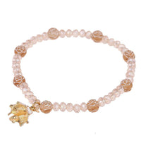 Cargar imagen en el visor de la galería, Armband Brass golden Emaille weiß braun Rosenperlen Schirm Kristalle verstellbar - chic - net.de

