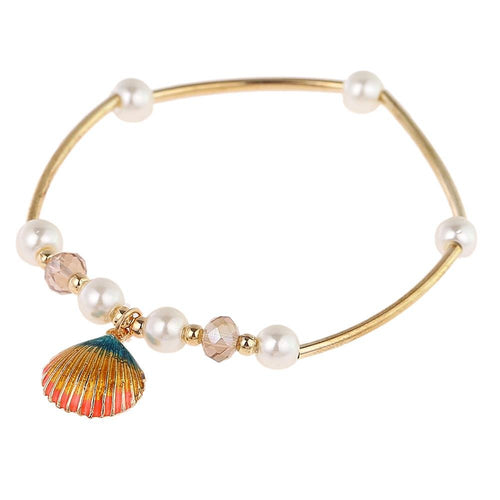 Armband Brass golden orange blau Perlen Muschel Kristalle verstellbar - chic - net.de