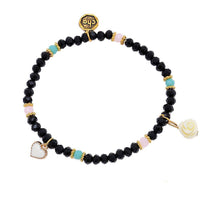 Load image into Gallery viewer, Armband Brass golden schwarz Perlen blau rosa Herz Rose Charm verstellbar - chic - net.de
