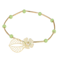 Load image into Gallery viewer, Armband Brass Perlen grün Brass Röhren Blume geöffnet weiß bemalt - chic - net.de
