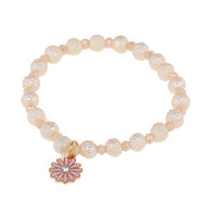Load image into Gallery viewer, Armband Perlen weiß rau facettiert Kristalle Blume Emaille rosa verstellbar - chic - net.de
