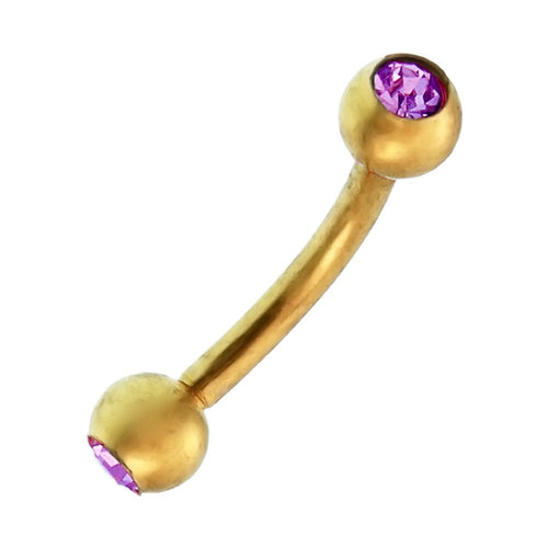 Banane Curved Barbell Piercing mit Kugeln goldfarben aus Edelstahl mit Glitzerstein in Lila - chic - net.de