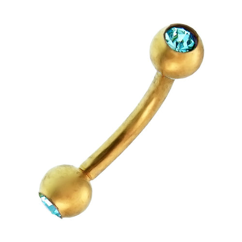 Banane Curved Barbell Piercing mit Kugeln goldfarben aus Edelstahl mit Glitzerstein in Türkis - chic - net.de
