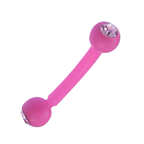 Banane / Curved Barbell Piercing mit Kugeln pink aus Kunststoff mit weißem Glitzerstein - chic - net.de