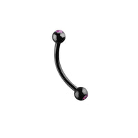 Load image into Gallery viewer, Banane Curved Barbell Piercing mit Kugeln schwarz aus Edelstahl mit Glitzerstein in Lila - chic - net.de
