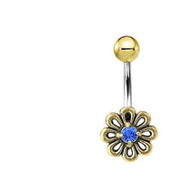 Cargar imagen en el visor de la galería, Bauchnabel Piercing Brass Edelstahl Blümchen Stein - chic - net.de
