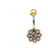 Cargar imagen en el visor de la galería, Bauchnabel Piercing Brass Edelstahl Blümchen Stein - chic - net.de
