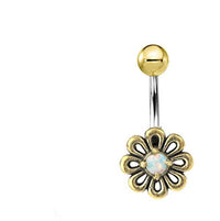 Cargar imagen en el visor de la galería, Bauchnabel Piercing Brass Edelstahl Blümchen Stein - chic - net.de
