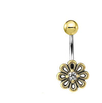 Cargar imagen en el visor de la galería, Bauchnabel Piercing Brass Edelstahl Blümchen Stein - chic - net.de
