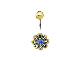 Cargar imagen en el visor de la galería, Bauchnabel Piercing Brass Edelstahl Blümchen Stein - chic - net.de
