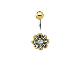 Cargar imagen en el visor de la galería, Bauchnabel Piercing Brass Edelstahl Blümchen Stein - chic - net.de
