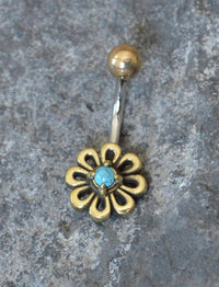Cargar imagen en el visor de la galería, Bauchnabel Piercing Brass Edelstahl Blümchen Stein - chic - net.de
