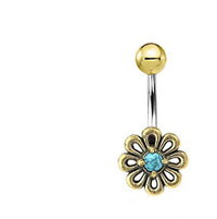 Cargar imagen en el visor de la galería, Bauchnabel Piercing Brass Edelstahl Blümchen Stein - chic - net.de
