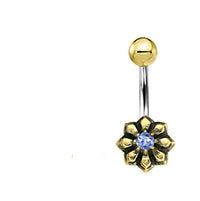 Load image into Gallery viewer, Bauchnabel Piercing Brass Edelstahl Sternblume Stein - chic - net.de
