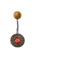 Load image into Gallery viewer, Bauchnabel Piercing Edelstahl Olivenholz 1.6x9.5 Blume - chic - net.de
