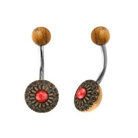 Load image into Gallery viewer, Bauchnabel Piercing Edelstahl Olivenholz 1.6x9.5 Blume - chic - net.de
