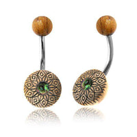 Load image into Gallery viewer, Bauchnabel Piercing Edelstahl Olivenholz 1.6x9.5 Blume - chic - net.de
