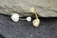 Cargar imagen en el visor de la galería, Bauchnabelpiercing aus Edelstahl Glaskristall Herz Gold PVD - chic - net.de
