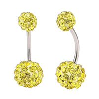 Load image into Gallery viewer, Bauchnabelpiercing Bananapiercing gelb Zirkonia gelbe Steine 2 Kugeln Edelstahl - chic - net.de
