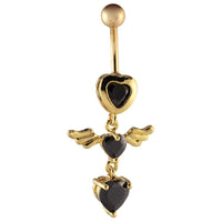 Cargar imagen en el visor de la galería, Bauchnabelpiercing Banenpiercing golden schwarzer Stein Herz Flügel Edelstahl - chic - net.de
