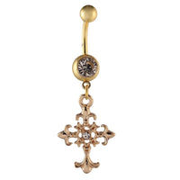 Load image into Gallery viewer, Bauchnabelpiercing Banenpiercing golden weißer Stern Kreuz Anhänger Edelstahl - chic - net.de

