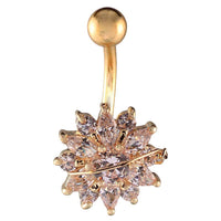 Load image into Gallery viewer, Bauchnabelpiercing Blume Zirkonia Steine weiß golden Kugel Edelstahl - chic - net.de
