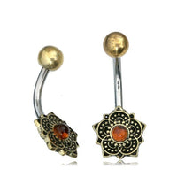 Cargar imagen en el visor de la galería, Bauchnabelpiercing Brass Edelstahl Bögen Blume Stein - chic - net.de
