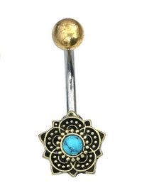 Cargar imagen en el visor de la galería, Bauchnabelpiercing Brass Edelstahl Bögen Blume Stein - chic - net.de
