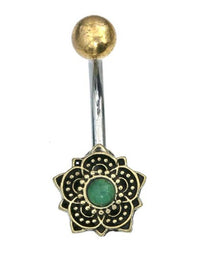 Cargar imagen en el visor de la galería, Bauchnabelpiercing Brass Edelstahl Bögen Blume Stein - chic - net.de
